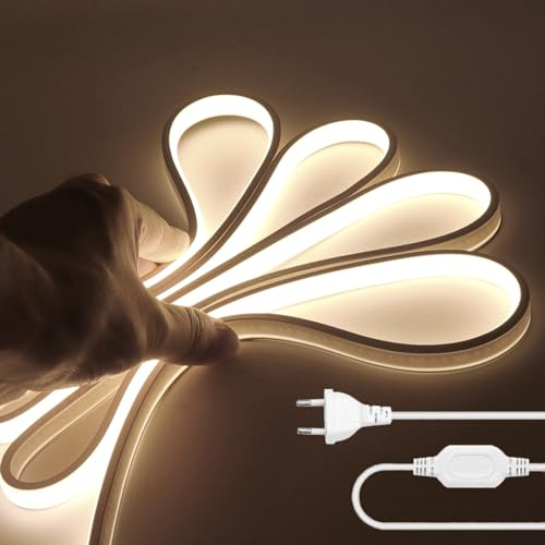 Wisada 220V COB Tira LED [2M,Blanco Natural 4000-4500K]，IP65 Estanco Flexible,288 LEDs/m Cortable Silicona FCOB LED Neón CRI85+,Navidad,Fiesta,Boda,Halloween Hogar/Tienda Decoración Iluminación