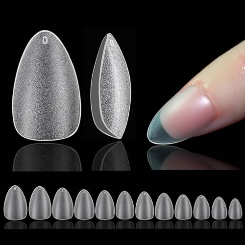 Capsule Americaine Ongle Amande, 510 Pièces Ongle Pose Americaine Court, 15 Tailles Mat Gel XS Capsules Ongles, Pré-Buff Faux Ongles Gel pour Les Extensions Bricolage Nail Art