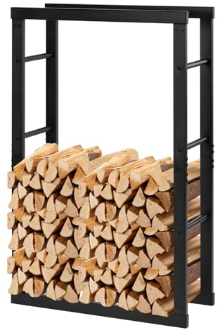 Laneetal Soporte para Leña, 60x25x100 cm, Estante para Leña de Chimenea, Leñero Interior y Exterior de Metal, Estanteria de Almacenamiento de Madera, Negro
