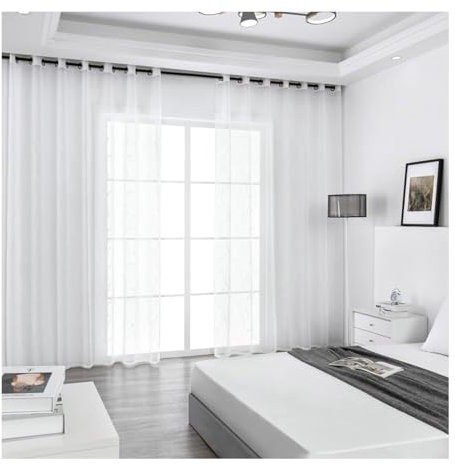 Whoiy Tende trasparenti per finestre, lunghe 213 cm, 2 pannelli, in poliestere, colore bianco, per soggiorno, tende semitrasparenti ricamate con occhielli per camera da letto, 96 x 213 cm