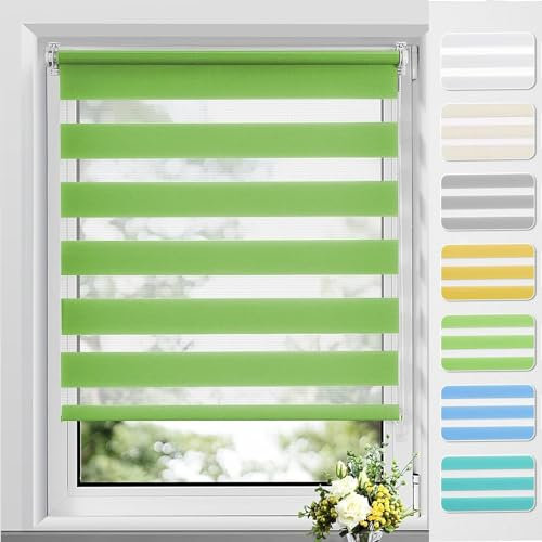 Portable Blackout Blind 115 x 320 cm Sonnenschutz & Sichtschutz Dachfenster Rollo Duo Rollo Fenster Rollo mit Bohren für Fenster, Grün