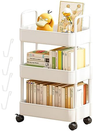 Chariot roulant de stockage,Chariot de rangement pour livres,Étagère roulante avec roues et crochets, Chariot à collations à 3/4 niveaux, Organisateur de stockage mobile pour l'organisation de la mais