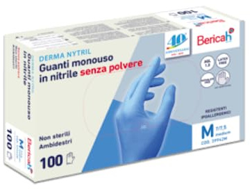 Bericah Guanti nitrile no polvere monouso Sensinitryl 5 box da 100 (XL)