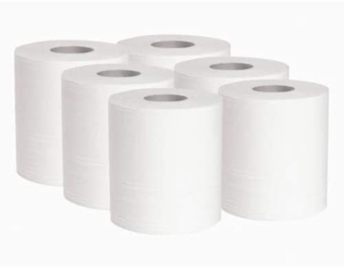 DSTOCK60 - Lot de 6 bobines d'essuyage économique - 2 fois plus de feuilles 900 formats 22x35cm - ouate d'origine recyclage - 1 pli - dévidage central - agrée contact alimentaire