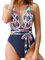 CUPSHE Maillot de bain une pièce pour femme avec décolleté plongeant et croisé dans le dos, Bleu marine/rose floral, XL