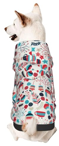 Flowers Gloves Hats Tea Cups and Cookies Pattern Dog Winter Coat with Hood, Dog Clothes for Small Dogs, Pet Hoodies, Cat Apparel