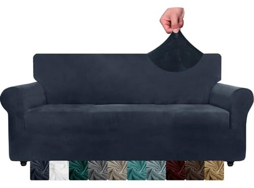 CHELZEN Samt Couchbezüge 3-Sitzer Dicke Stretch Sofa Bezüge für Hunde Haustiere rutschfeste Sofa Slipcover Waschbare Möbel Schutz für Wohnzimmer (3 Sitzer, Navy Blau)