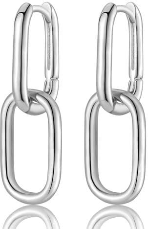 Convertible Link Earrings for Women, Silver Double U-Shaped Hoop Earrings, Paperclip Link Chain Earrings with Geometric Drop Dangle Hoop Earrings Jewelry Gifts