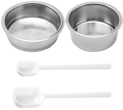 2 Filtros para Cafeteras 2 Cucharas Medidoras de Granos Repuestos para Cafetera Filtro para Cafetera con Mango Accesorios para Cafetera de Acero Inoxidable
