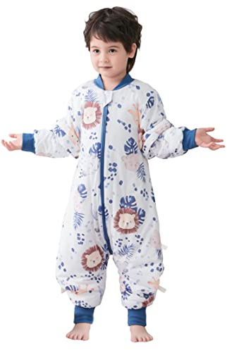 Chilsuessy Baby Winter Schlafsack 3.5 Tog Babyschlafsack mit Füssen Strampler warm wattiert Schlafsäcke mit abnehmbar Ärmel Schlafanzug Kinder Schlafsack, Süßer Löwe/3.5 Tog, XXL/Baby Höhe 115-125cm