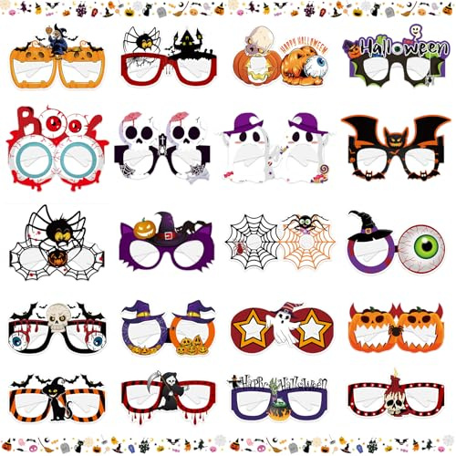GreenYeah Halloween Partybrille, 20 Stück Lustige Partybrille, Halloween Brille, Totenkopf Kürbis Geist Fledermaus Hexe Hut Spinne Lustige Party Brillen Erwachsene Deko Accessoires