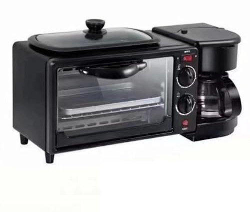 perfk Machine à petit-déjeuner 3 en 1, grille, four Portable avec couvercle en verre, machine à petit-déjeuner avec cafetière pour sandwichs aux œufs,