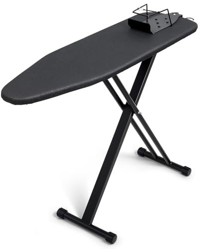 Duwee Ironing Boards with 360 Degree Iron Holder, Lightweight Ironing Board with Non-Slip Feet, Iron Board with 7 Adjustable Heights, Heat Resistant Cover, 110 x 34 cm, Black