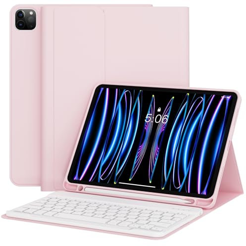 KVTVOU Tastatur Hülle für iPad Pro 11 Zoll 4. / 3. / 2. Generation 2022/2021/2020 mit stifthalter, Abnehmbarer Bluetooth Kabellose Tastatur mit QWERTZ Layout für iPad Pro 11 Zoll, Rosa