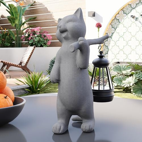mikilov Katze Harz Statue mit Solar Laterne (Walking Statue Dekoration, Rasen Statue, Garten Home Decor, Skulptur Ornament, Tierfigur für Balkon Garten