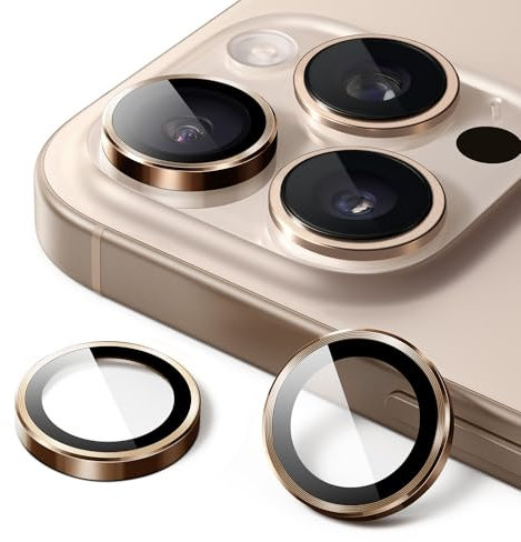 JETech Kameraschutz für iPhone 16 Pro 6,3 Zoll und iPhone 16 Pro Max 6,9 Zoll, 9H Gehärtetes Glas Individuelle Metallring Abdeckung, HD Klar, 1 Set (Titan Wüstensand)