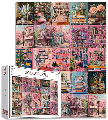 Moderne Puzzles für Erwachsene 1000 Stück Retro Book Shop Jigsaw Puzzle für Erwachsene Herausfordernde Puzzle perfekt für Spiel Bibliothek Puzzle Kunst für Familie Spaß Erwachsene Puzzle Spiele