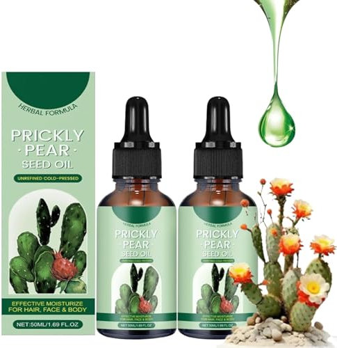 Qklovni Olio di semi di fico d'india, 100% puro biologico, viso, pelle, capelli e unghie, idratante per il corpo (2 x 50 ml/1,69 fl.oz)