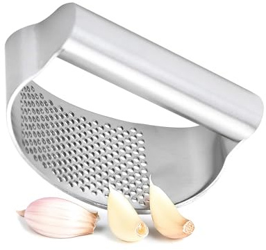 hausleben Knoblauchpresse Edelstahl, Knoblauchwippe für Knoblauch & Ingwer, Rostfrei, Spülmaschinengeeignet, Ergonomischer Knoblauchzerkleinerer, Garlic Press Rocker, Leicht zu Reinigen