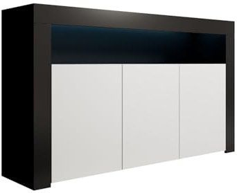 MB Muebles Bonitos, Credenza Stile Moderno Aker, Melamina Opaca, Nero e Bianco, 155x91.5x37cm