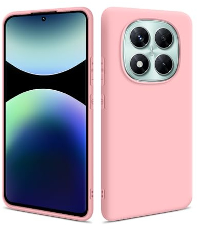 HSP Étui de protection, rose, compatible de manière ajustée avec Xiaomi Redmi Note 14 Pro 5G, résistant aux-rayures et aux chocs, anti-chute, en silicone TPU, protège l'appareil photo et l'écran