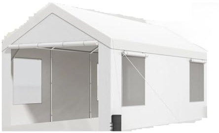 JKELPV Carports Carport 10x20ft Autoüberdachung Outdoor Garage Shelter W/Abnehmbare Seitenwände/Windows wasserdichte Garagenplane Fahrzeugüberdachung
