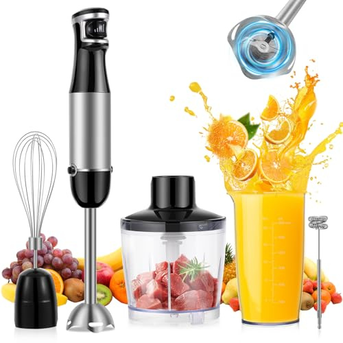 SOLVIEW Frullatore a Immersione 5 in 1 Multifunzione, 1500 W Frullatore Immersione con Regolazione Continua, Frusta, Montalatte, Tritatutto da 500 ml e Misurino da 600 ml, Mixer Cucina