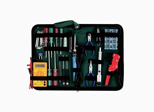 Set Attrezzi EMPOTEC EM-979 20 pezzi Set Cacciaviti Tester Multimetro Digitale Saldatore Spellacavi Tronchesi Pinza Kit Valigetta Elettricista Cassetta Borsa Utensili Lavoro