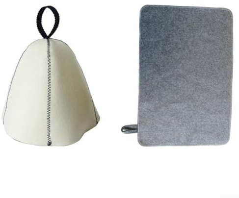 Felt Sauna Hat and Bath Set for Ultimate Protection and Comfort in Saunas (Blue hat+ grey)