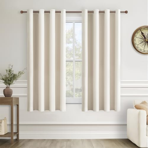 MRTREES Vorhang Kurz mit Ösen Lichtundurchlässig, Kurze Vorhänge Blickdicht, Halbverdunkelungsvorhänge Ösenschal 2er Set H 185 x B 140 cm, Vorhänge Hellbeige für Wohnzimmer Kinderzimmer