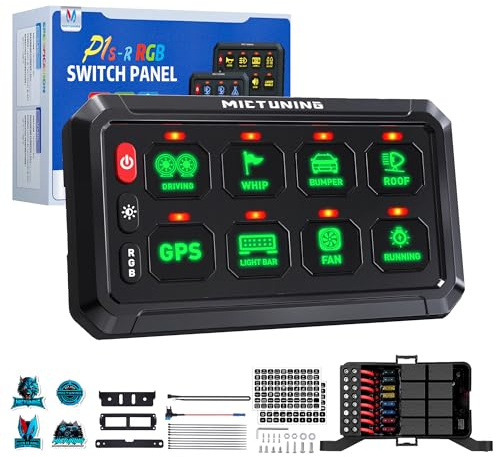 MICTUNING RGB 8 Gang Schalterpanel mit Relais System Box, Multifunktions-Kippschalter Momentane Schaltung Kontrolle für LKW SUV Offroad Boot