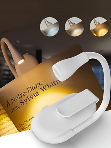 Leselampe Buch Klemme,Buchlampe Dimmbar,USB Wiederaufladbare Leselampe,3 Farbtemperatur Modi,360° Flexibel Klemmleuchte für Nachtlesen ins Bett
