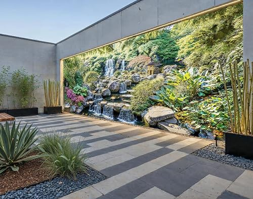 Waterfall Mural, Tapestry & Curtain Waterproof Outdoor Wall Hanging, Waterfall Feature Backdrop, Garden Pond Wall Art, Fence Feature & Outdoor Decor (W600cm x H180cm)