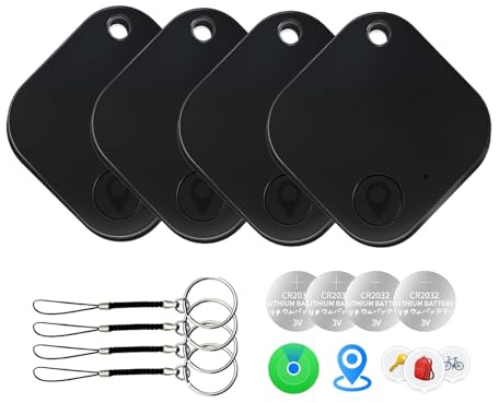 4 Pack Tracker Tag Work with Apple Find My (iOS Only), Loud Sound, Replaceable Battery, Item Finder for Keys/Luggage/Backpack/Suitcase/Wallet, Black