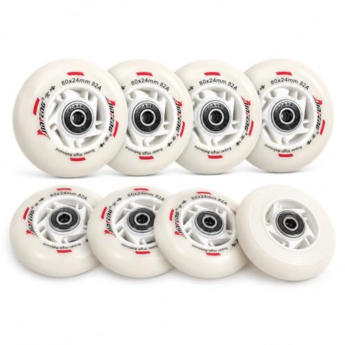 8er Set Inline Skate Rollen 72mm 76mm 80mm, 82A PU Ersatzrollen mit 608RS Kugellagern, High Rebound Skate Wheels für Indoor Outdoor Skating, Fitness Skates, Hockey Skates & Freizeitskates (76mm)