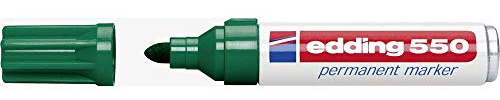 edding 550 Permanent Marker - Green - 1 Pen - Round Tip 3-4 mm - Waterproof, Quick-Drying, Smear-Proof Pens - for Cardboard, Plastic, Wood, Metal, Glass and Fabric