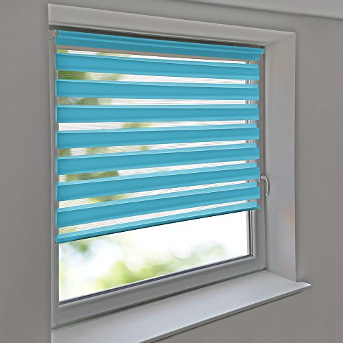 Easy-Shadow Doppelrollo Klemmfix Vario STOFFMAß Breite 75 x 90 cm Höhe / 75x90 cm - hellblau lichtdurchlässig Duo-Rollo ohne Bohren inkl. 2 Stück Klemmträger/Maßanfertigung
