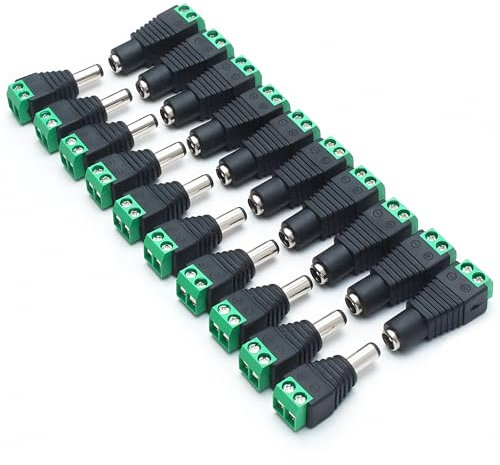 LightingWill 10 Pair 5.5 X 2.1mm Barrel Power 12V Male and Female DC Jack Power Connector Adapter Plug for CCTV Security Camera LED Strip