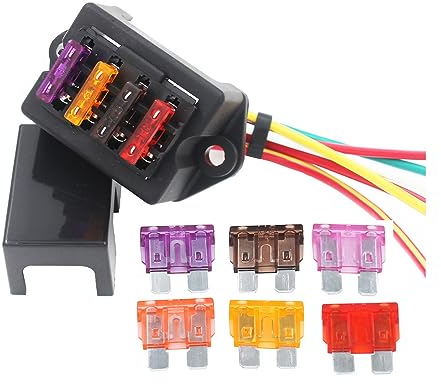 Gebildet 4-Fach Sicherungshalter, KFZ Standard Bsicherungsdose (Für 1~40AMP), mit 10Frei Sicherung (3A/5A/7.5A/10A/15A/20A/25A/30A/35A/40A), 2Eingängen 4-Ouput Draht