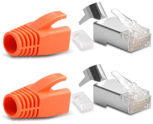 2X Netzwerkstecker CAT7 CAT6A CAT5 RJ45 LAN Netzwerk DSL Crimp Stecker vergoldete Kontakte Einführhilfe Knickschutz geschirmt AWG22/23 ProfiPatch