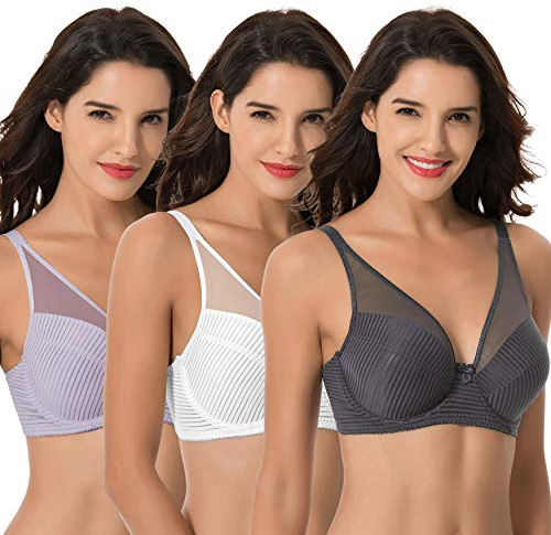 Curve Muse Reggiseno con Copertura Integrale con Ferretto Sfoderato per Taglie Forti da Donna-Confezione da 3-Lavanda,Grigio,Crema-3F