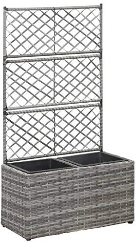 Festnight Jardinières Balcon bac a Fleur Jardinière de Jardin de Terrasse Jardinière en Treillis 2 Pots 58x30x107 cm Résine tressée Gris