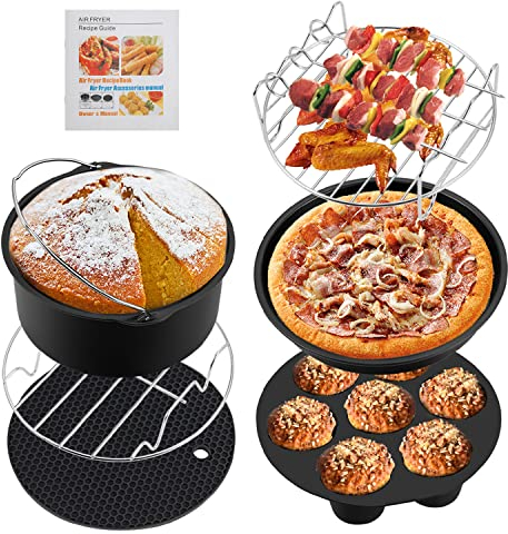 Flexzion Air Fryer Accessories Set for Phillips Gowise Ninja Foodi Cozyna Cosori Nuwave Air Fryer Accessories Kit 7 Set 7 Inch Universal Fit with Air Fryer Recipe Cookbook