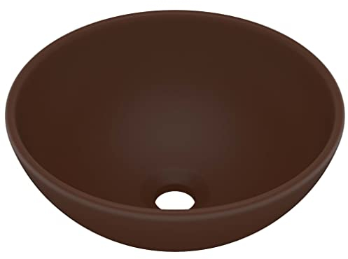 vidaXL Luxus Waschbecken mit Abflussloch Waschschale Aufsatzwaschbecken Waschtisch Waschplatz Handwaschbecken Rund Matt Dunkelbraun 32,5x14cm Keramik