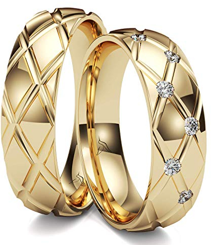 Kolibri Rings GOLD- Eheringe Paarpreis Gold 333 Massiv mit 6 Diamanten Trauringe Verlobungsringe Partnerringe 100% Made in Germany- Inkl. Gratis Etui + Gravur + Zertifikat (Hochglanz Poliert)