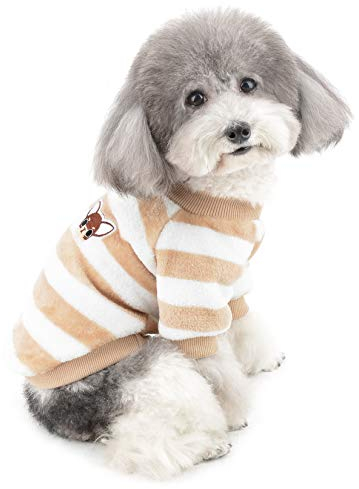 ZUNEA Kleine Hundepullover Wintermantel Warm Fleece Welpenkleidung Gestreifte Sweater Jacke Super Weicher Samt Kaltes Wetter Chihuahua Katzen Bekleidung für Haustier Hunde Mädchen Jungen Braun S