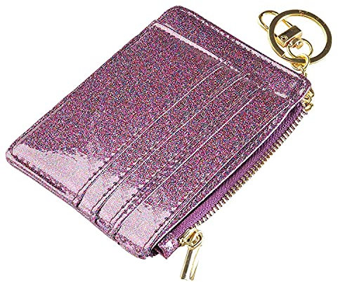 ehsbuy Porta Carte Credito Sottile Portatessere per Donna Ragazza Bimba, Portamonete con Cerniera Portachiavi, Portafoglio Donna Piccolo Pelle (Stella Viola)