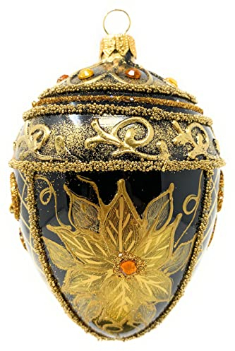 Polish Gallery Fabergé Ei Weihnachtsbaumschmuck, 12,7 cm, geblasenes Glas, Onyx-Schwarz