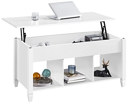 Yaheetech Mesa de Centro Elevable con Cajón Mesa de Café para Salón de Estilo Moderno con Patas de Madera Maciza 104,5 x 49,5 x (49-63) cm Blanco