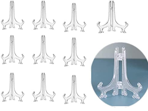 Naisfei 4Pollici Trasparente Plastica Cavalletto, Porta Piatti da Esposizione ,Piastra Supporti per Immagini Casa Matrimonio Decorazione, 10Pezzi